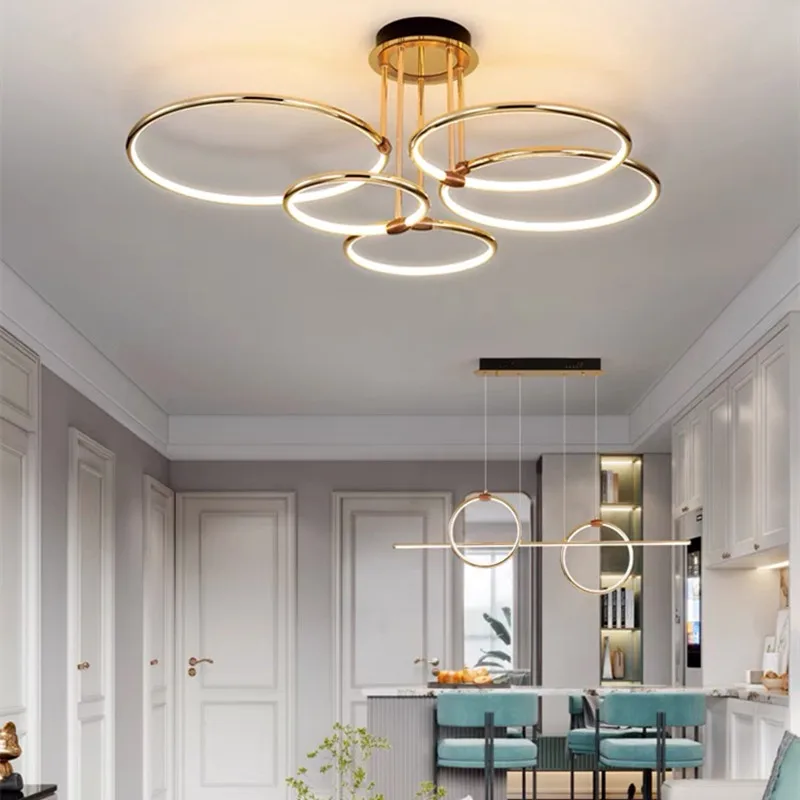 

Nordic led rings chandelier gold circle Atmosphere Luxury Designer Lighting Dining Room Bedroom Kitchen Decor foyer Light