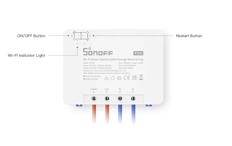 SONOFF POWR3 Wifi Smart Switch 25A/5500W High Power Timer Switch EWeLink APP Control Smart Home Work With Alexa Google