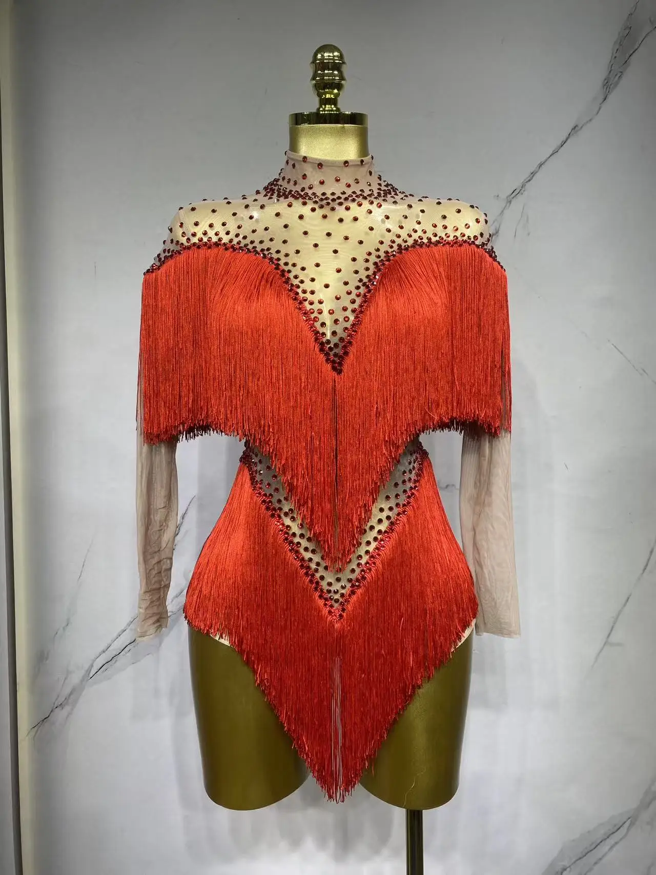

Sexy Tassels 7 Colors Fringes Latin Dance Leotard Outfit Birthday Celebrate Costume Performance Bodysuit Costume