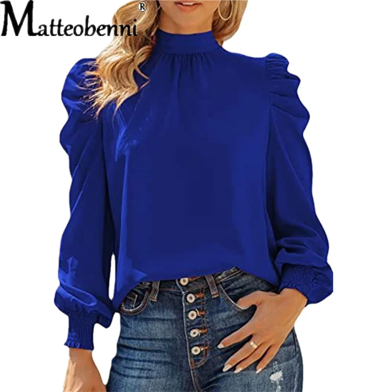 

New Turtleneck Loose Women's Shirt 2022 Autumn And Winter Solid Color Pullover Ladies Tops Puff Long Sleeve Casual Fashion Top