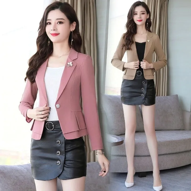 

Suit Jacket Women Spring Autumn New One-Button Professional Blazer Jacket Korean Fashion Overwear Short Ladies Outcoat Tops Tide