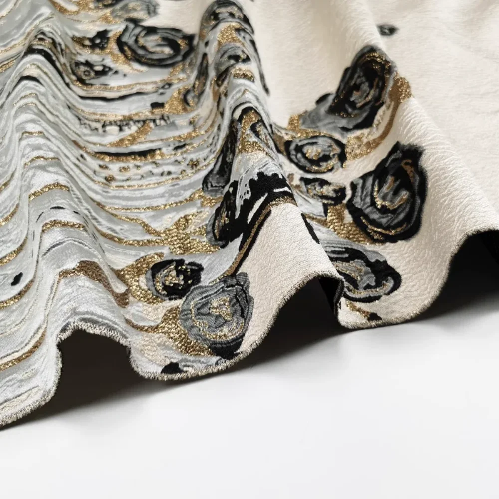 

European Style Gold Silk Jacquard Fabric Skirt Windbreaker Woven Brocade Cloth Polyester Material for Sewing Meters Diy