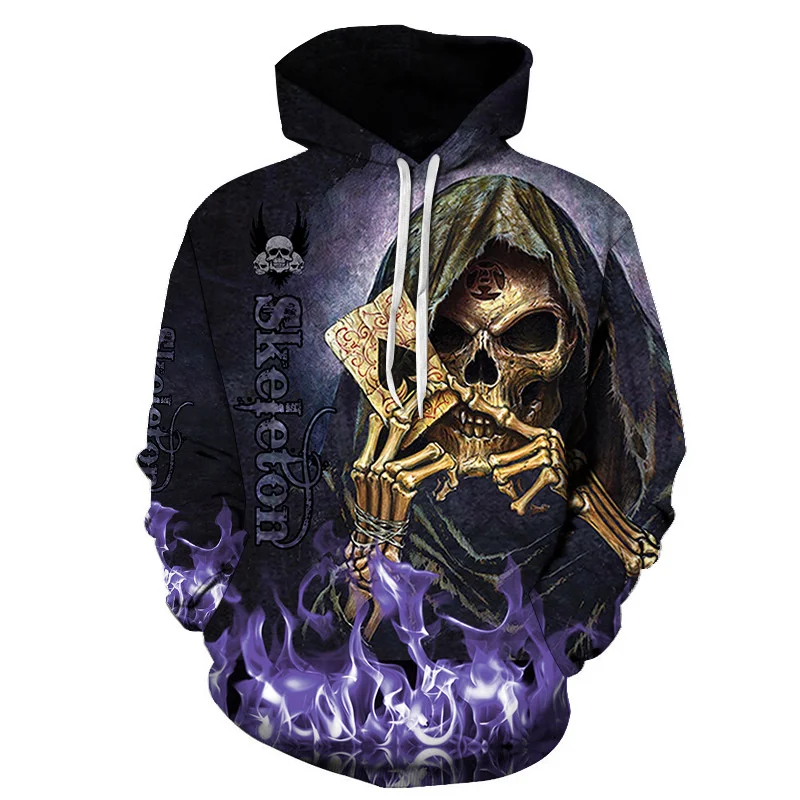 Loose Hoodie 3D Death Printed Autumn Long Sleeve Clothing Daily Casual Sportswear Personality Sweatshirts Men Oversize Pullovers