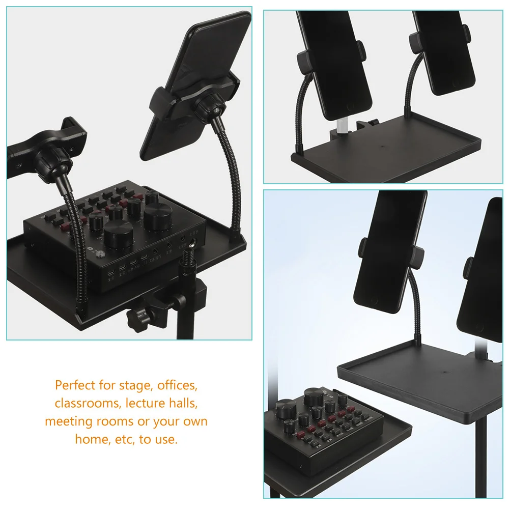 

Premium Microphone Stand Tray Clip on Utility Shelf Sound Card Phone Holder Adjustable Height Stage Office Classroom Use