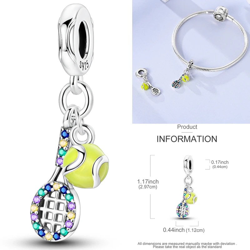 925 Sterling Silber Sport-Charm-Perlen Tennis-Schläger Boxhandschuhe Hantel Fitness DIY Armband Halskette Geschenk für Sportler – Detail 20