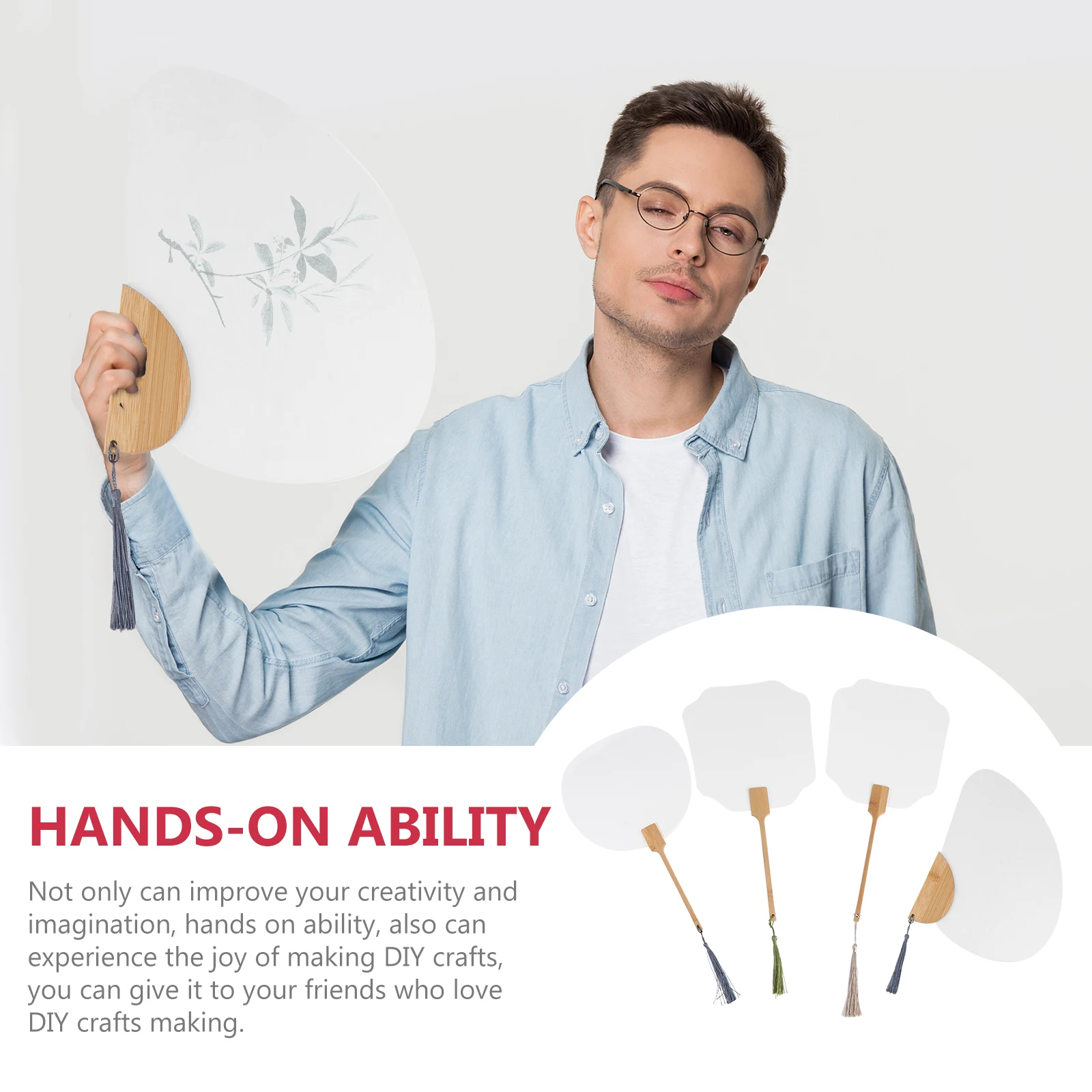 

4 Pcs Handmade Fan Blank Retro Decor Foldable Portable Chinese Ancient Style Fans Blanks Round DIY Painting Craft Gift