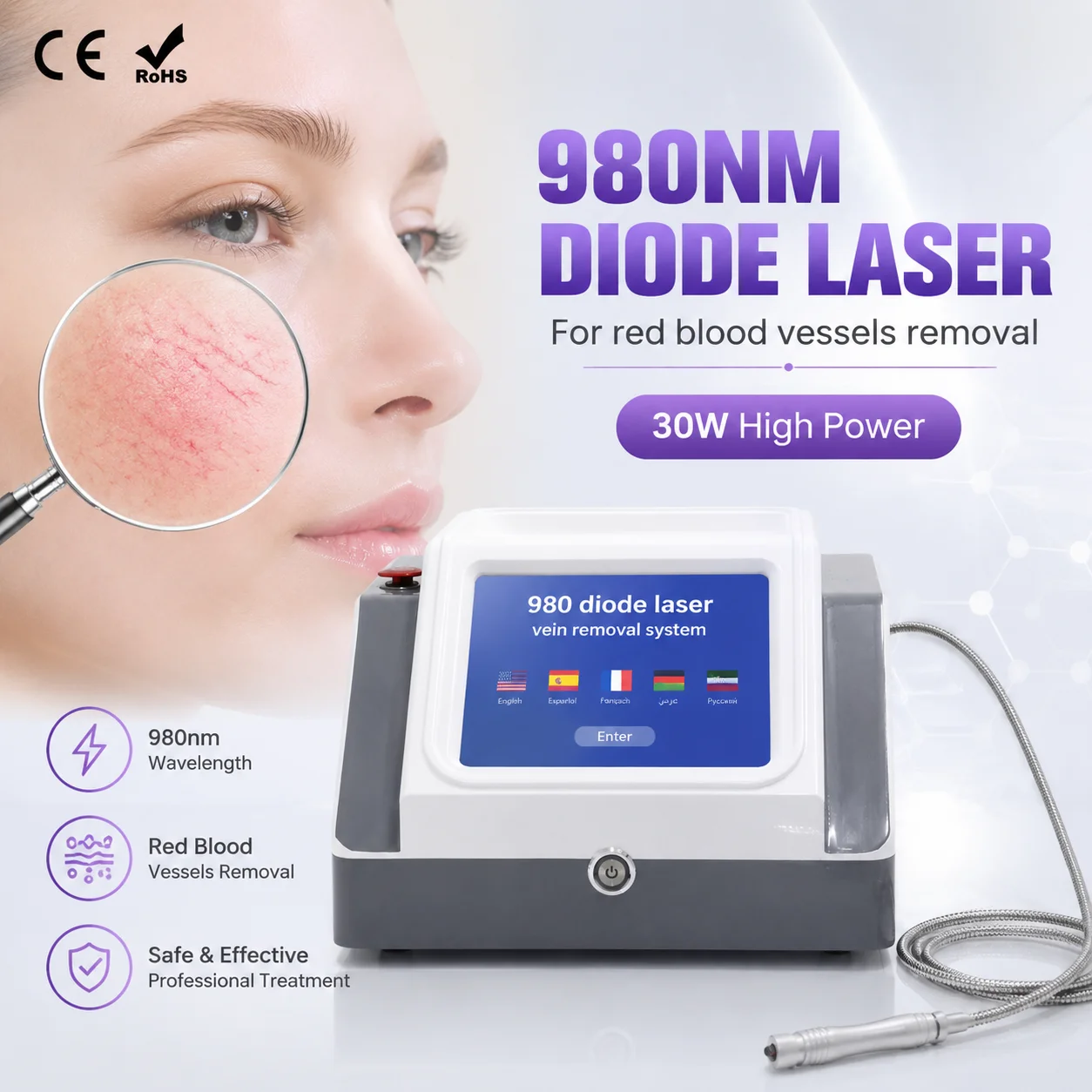 

Newest 980Nm Diode Vascular Laser 980nm Diode Laser Vein Removal Machine Painless Spider Vein Removal