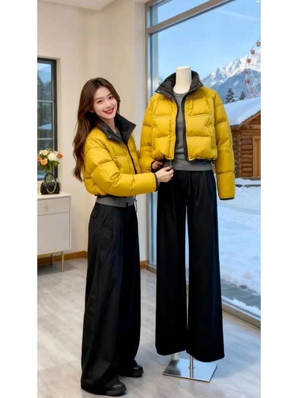

Yellow Color Blo Cotton Jaet Women's Winter Faion Casual Versatile Warm ort Bread Sle Coat Korean Version