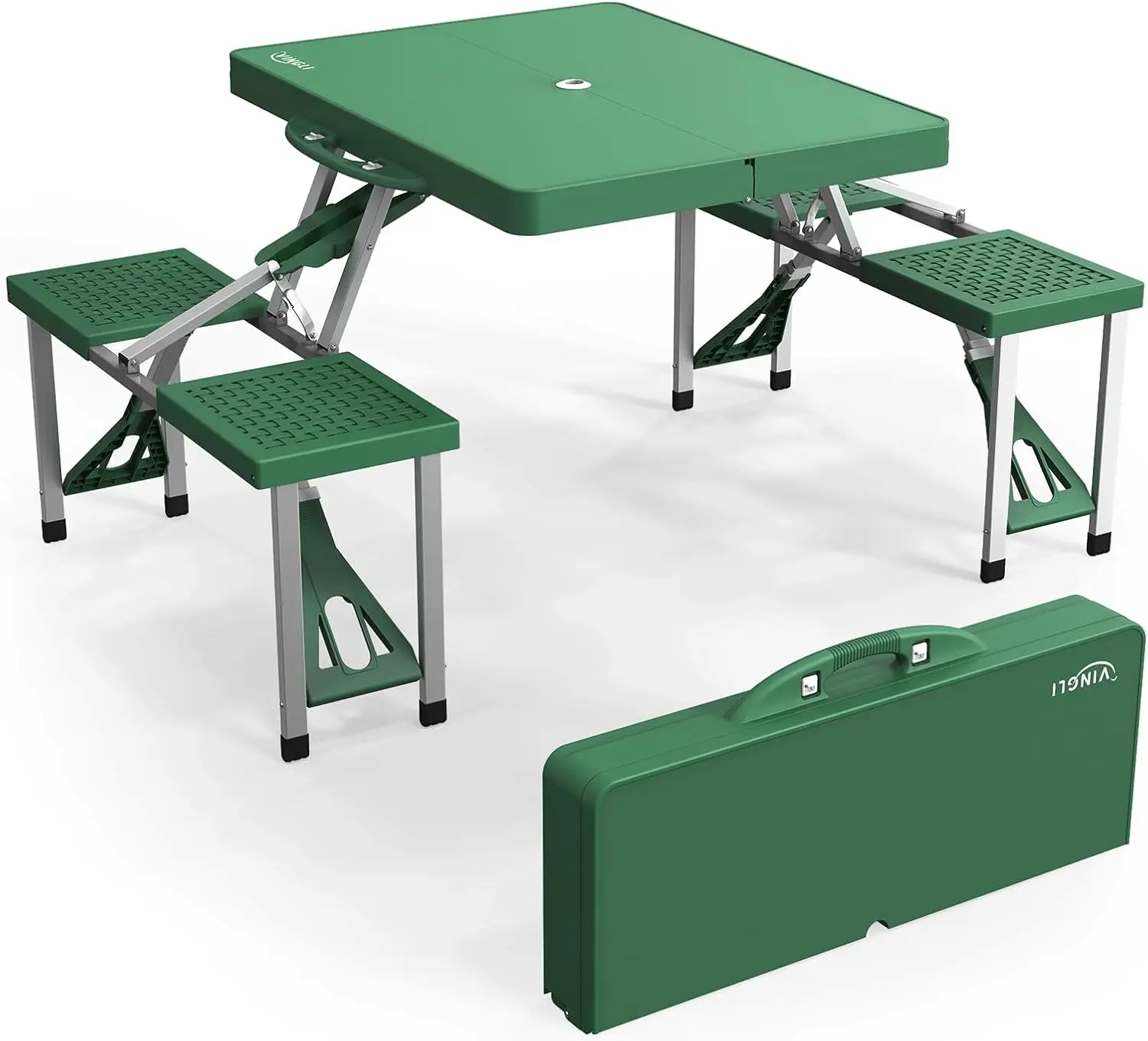 

4-футовый портативный складной стол для пикника, походный стол, складной набор с 4 местами и отверстием для зонта, чемодан, карточный столик, поддержка 220 фунтов