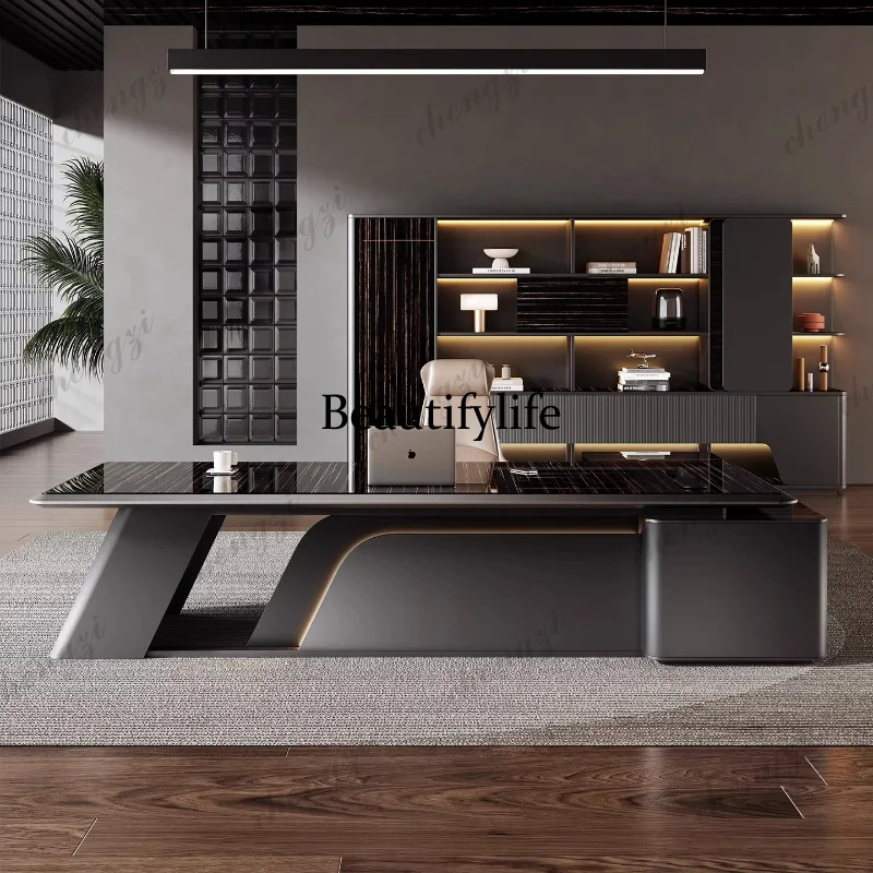 High end modern boss office table With side cabinet Elegant luxury creativity Computer desk l shaped desk escritorio furniture