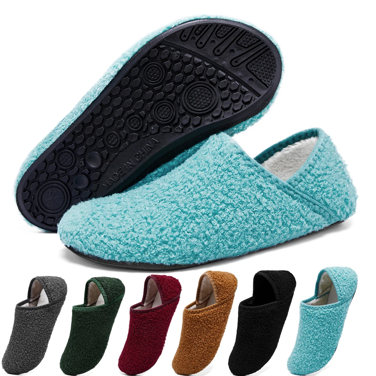 New pure cotton household fluffy slippers for women indoor warm slippers for men non slip rubber soleswinter plush