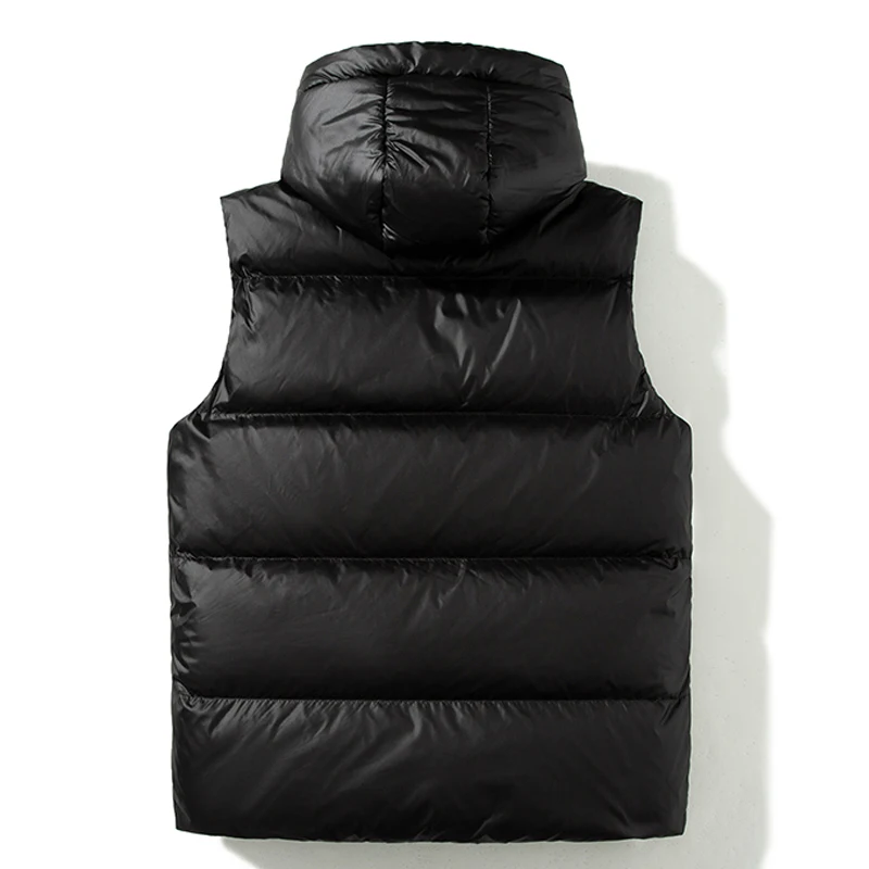 Fashion Autumn Winter Sleeveless Coats Men Down Vest Hooded 2024 Casual Vintage Thick Warm Black Outerwears