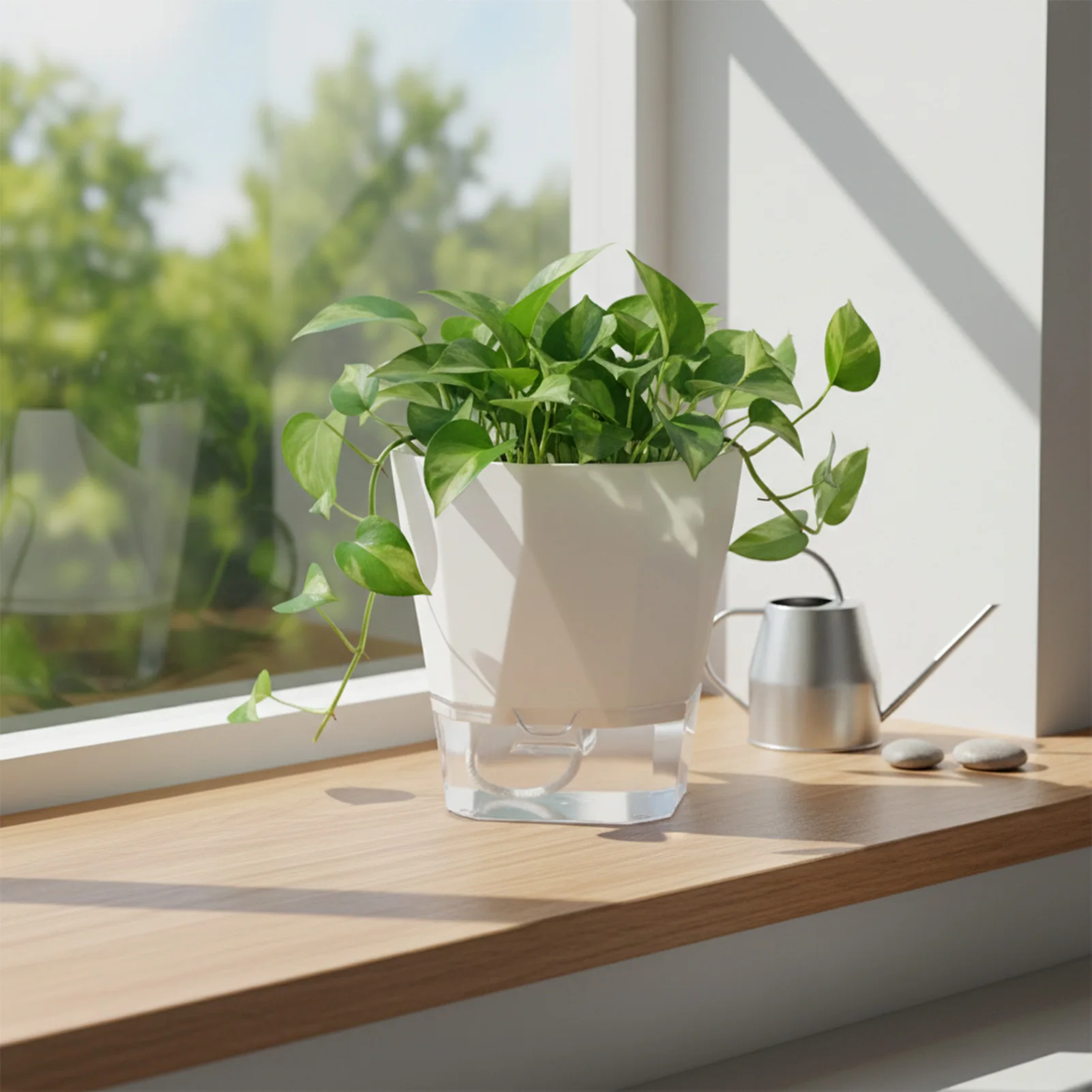 

Автоматический гидропонный цветочный горшок с самополивом, прозрачный, двухслойный, пластиковый, для офиса