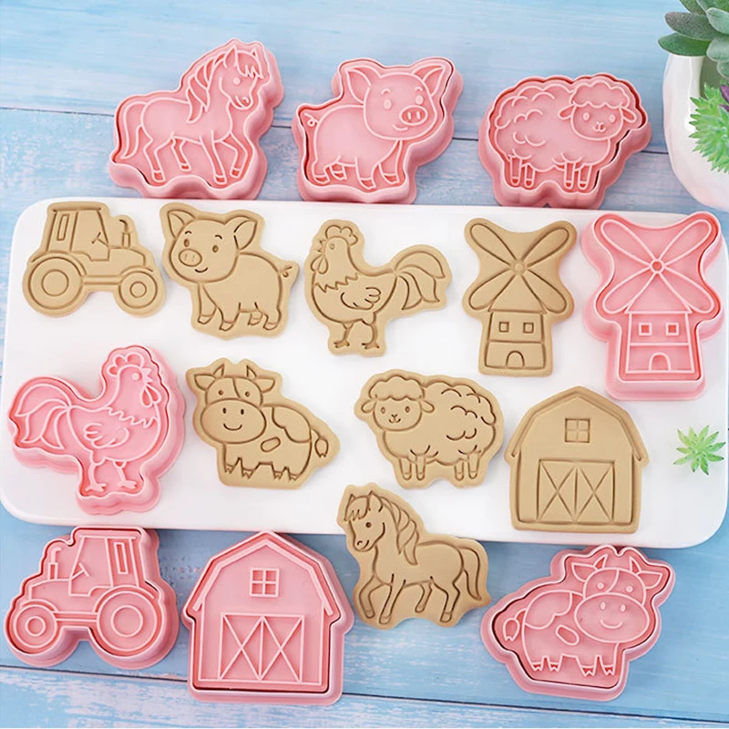 8pcs/set Farm Animals Cookie Cutters Horse Chicken Pig Sheep Cow Biscuit Mold Cookie Stamps Baking Mold DIY Kitchen Baking Tools