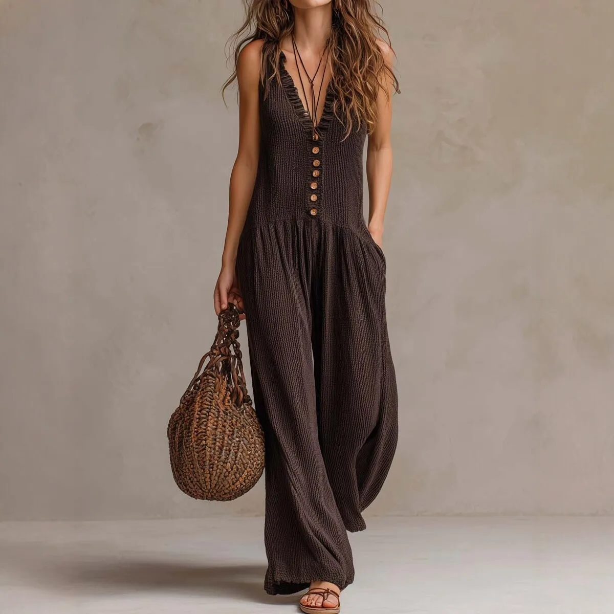 Sleeveless Wide Leg Pants High Waist Vintage with Long Skirt Edgy Streetwear Bohemian Sleeveless High Waist Jumpsuit for Women