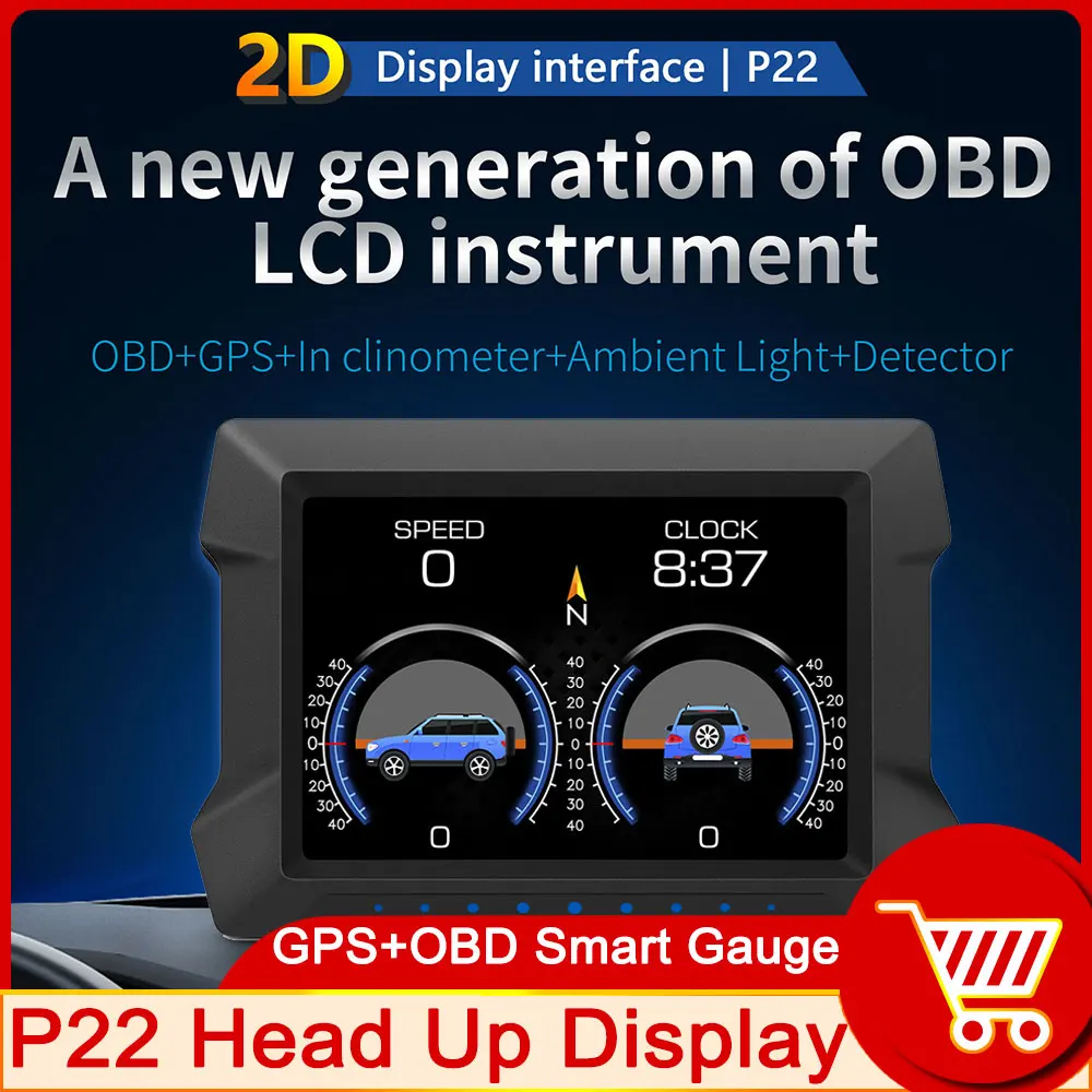 P22 OBD2 GPS HUD Head Up Display Car Slope Angle Meter Speedometer Turbo Pressure Water Temp Fuel Consumption Air-fuel Ratio