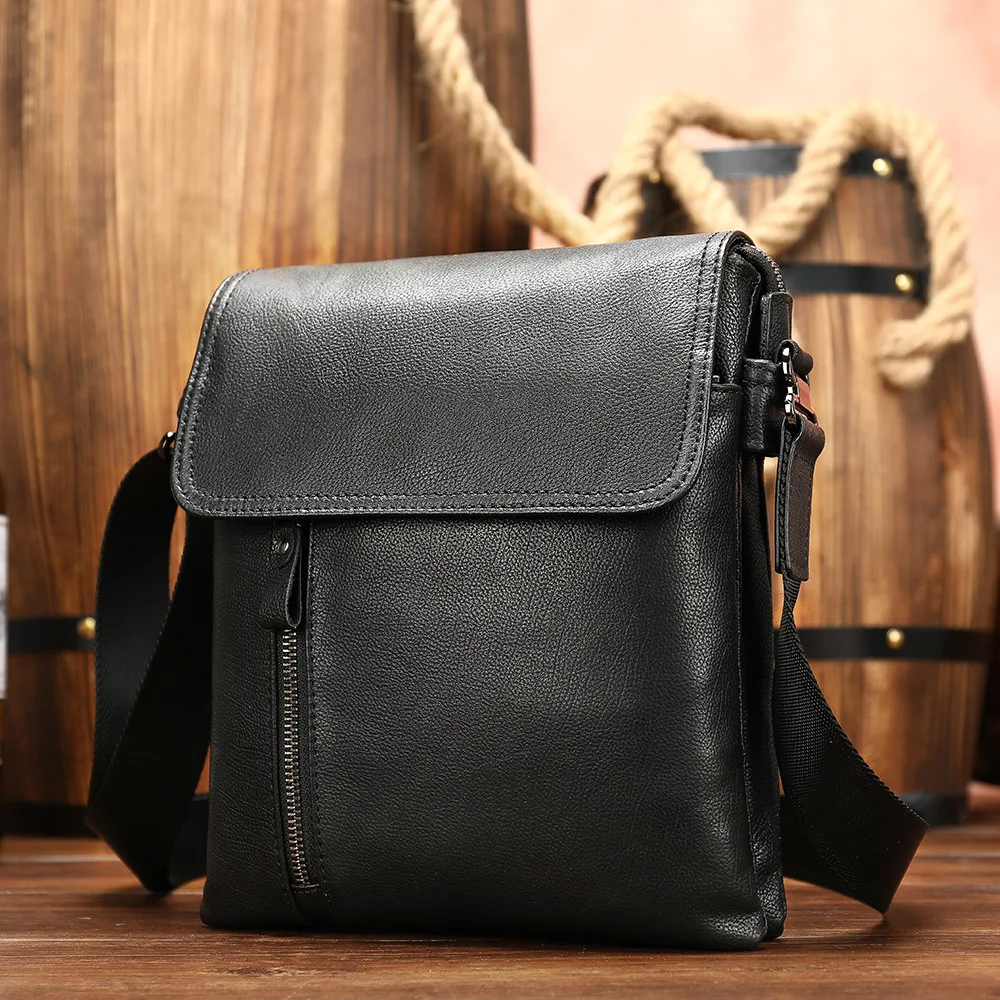 جلد أصلي للرجال حقيبة كتف الزوج الأسود حقيبة ساع الذكور حقائب جانبية حقائب رجالية عادية حقائب كروسبودي رجل