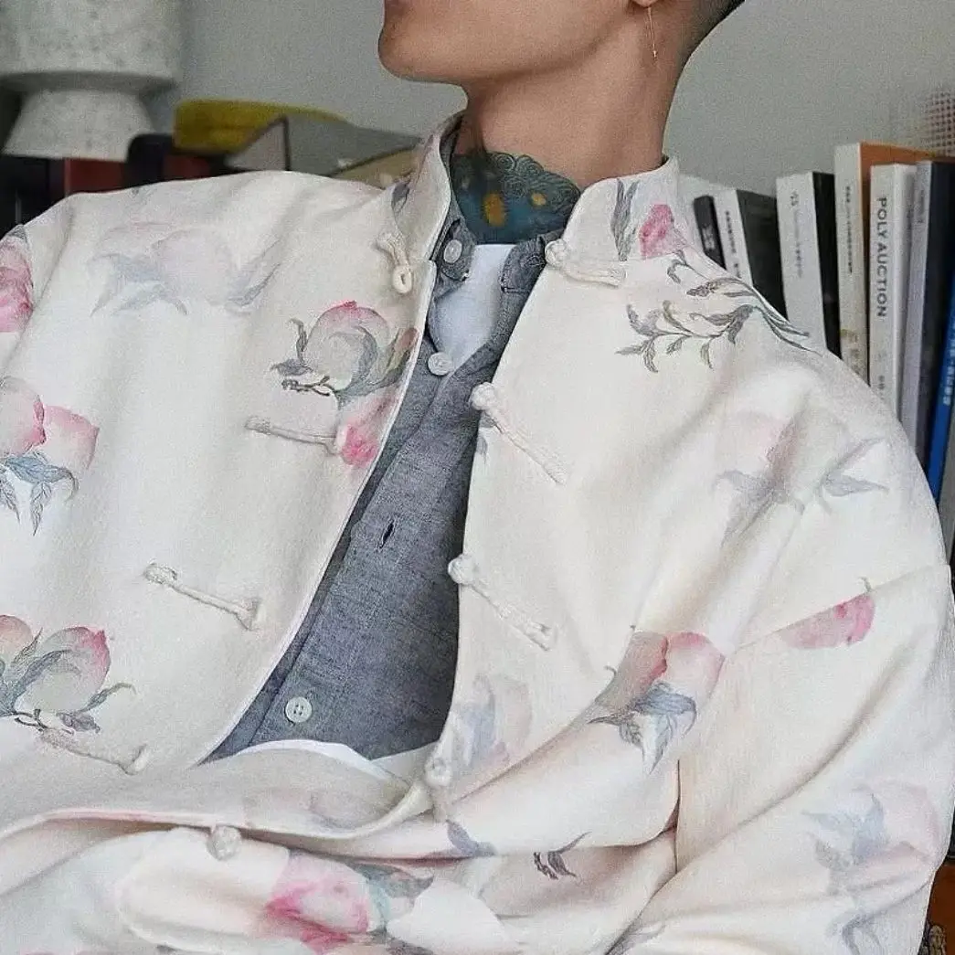 

New Chinese Style National Peach Symbol Ethnic Trend Elegant Top Tang Fashion Zhongshan Suit Jacket Shirt