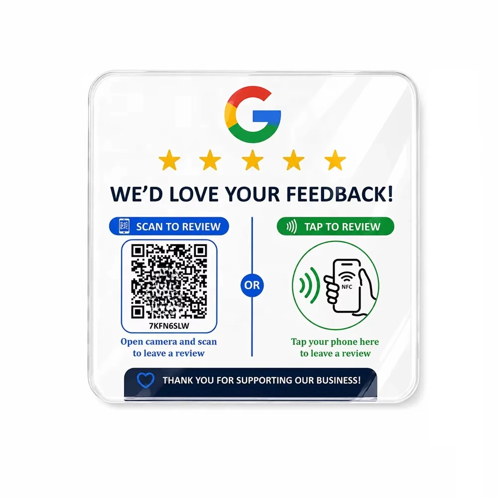 Google Comment Sticker NFC Acrylic Sticker with QR Code, Can Be Pasted for Comments Simple and Easy To Use for Business Feedback