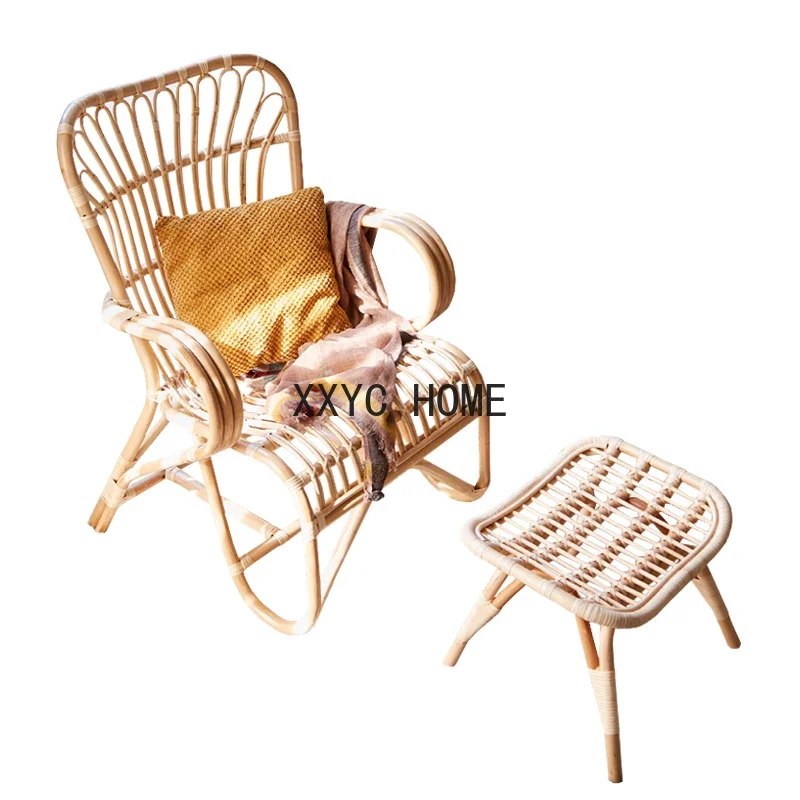 Elderly living room sofa chair Nordic backrest bamboo leisure balcony household rattan reclining chair