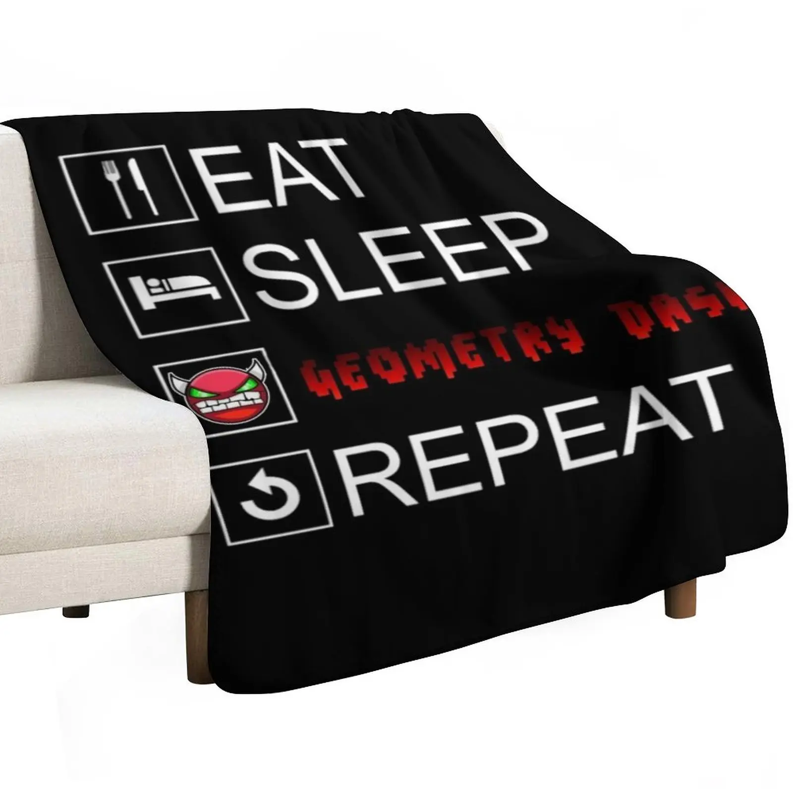 Eat Sleep Geometry Dash Repeat Coloured Throw Blanket Luxury St Hairy Hairys Furry Furrys Soft Big Blankets