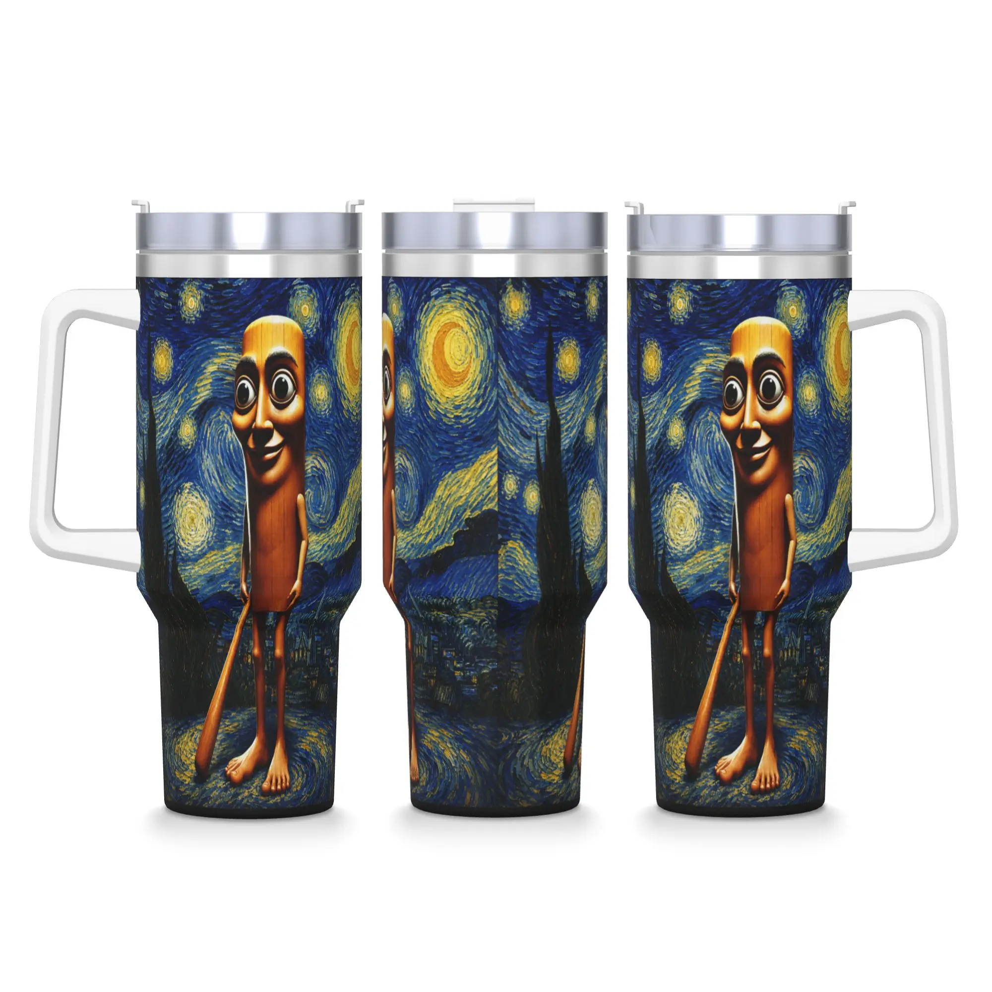 Stainless Steel Tumbler Tung Tung Tung Sahur Starry Night Car Mugs With Straws Hot Drinks Water Bottle Portable 40oz Thermal Mug