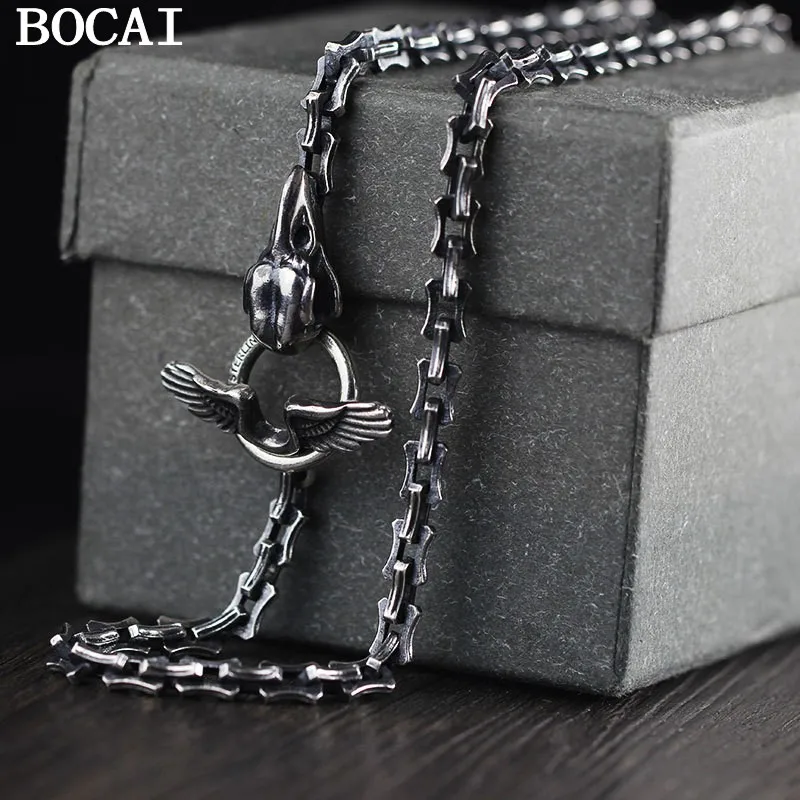 

BOCAI NEW S925 Pure Silver Jewelry Handmade Cross Man Pendant Fashionable And Heavy Valentine's Day Gifts