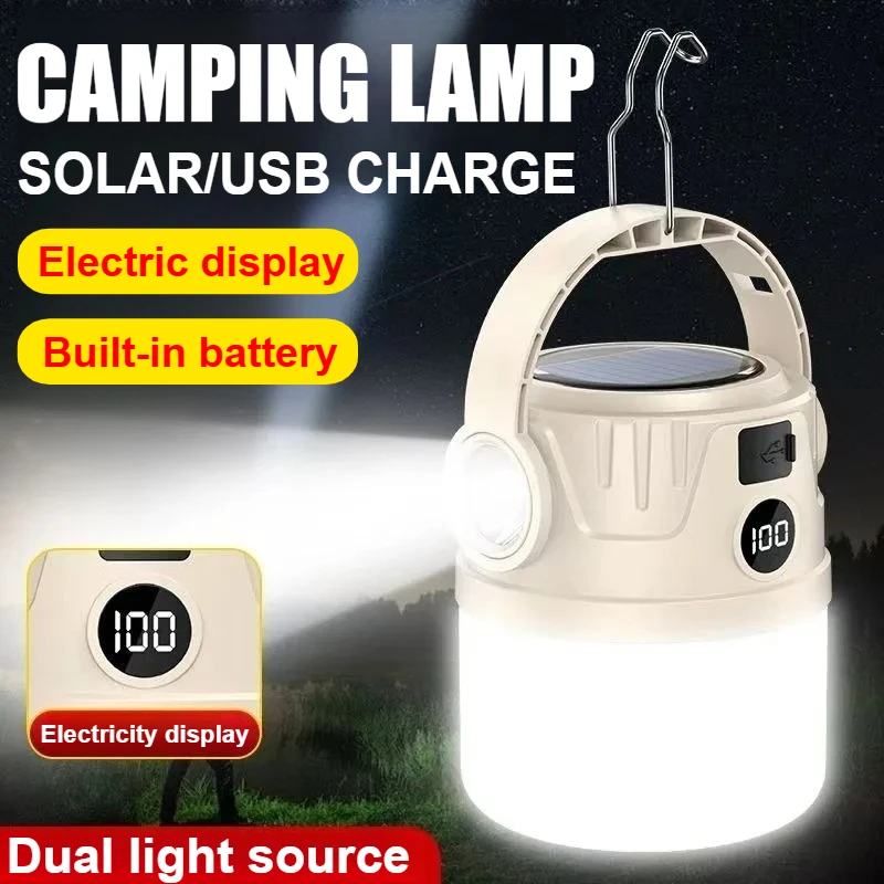 

Solar Camping Light LED Rechargeable Hiking Lamp Waterproof Outdoor Flashlight Gear for Fishing Backpacking Tent Atmosphere Lamp