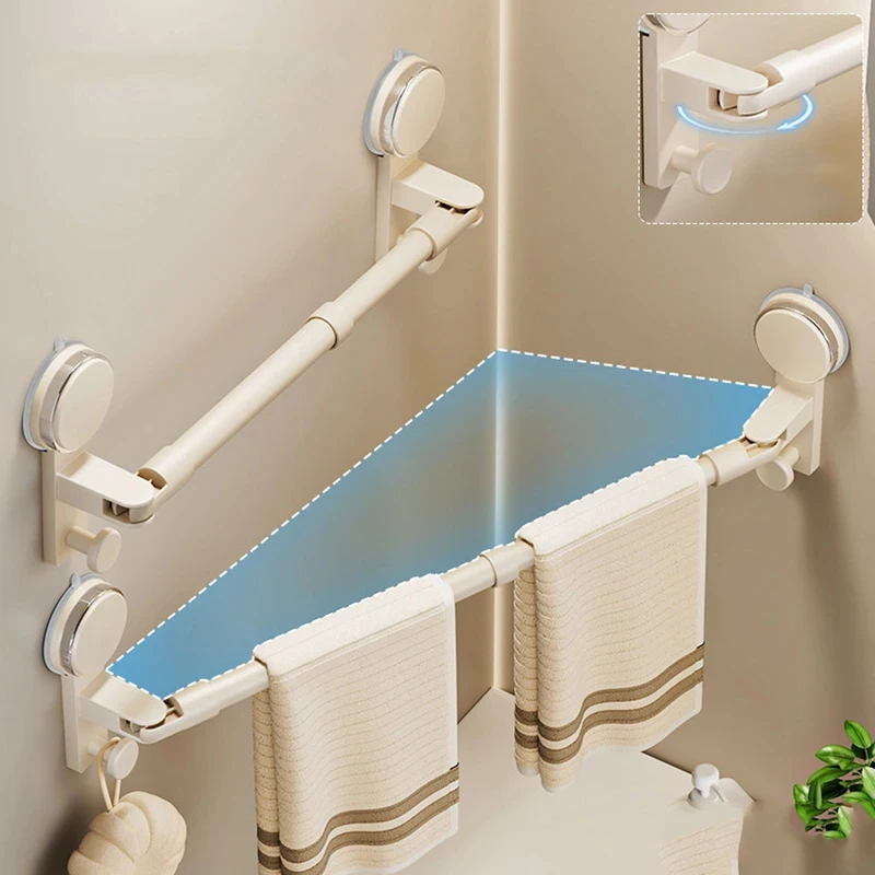 Suction Cup Towel Holder Bathroom Hand Towel Rack Wall Mount No Drill Mount Adjustment Length 30-100 cm Towel Bar with Hook