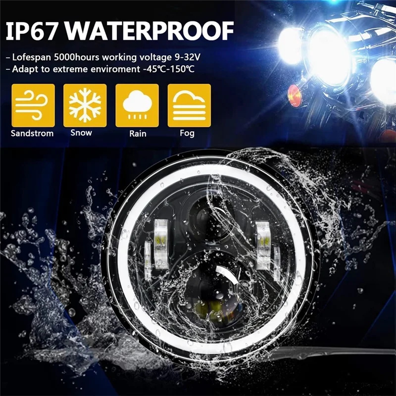 

7 Inch 100W Car LED Headlights DRL Turn Signal Light LED Halo Ring Angel Eyes Lights For JK TJ LJ CJ H1 H2-A28K