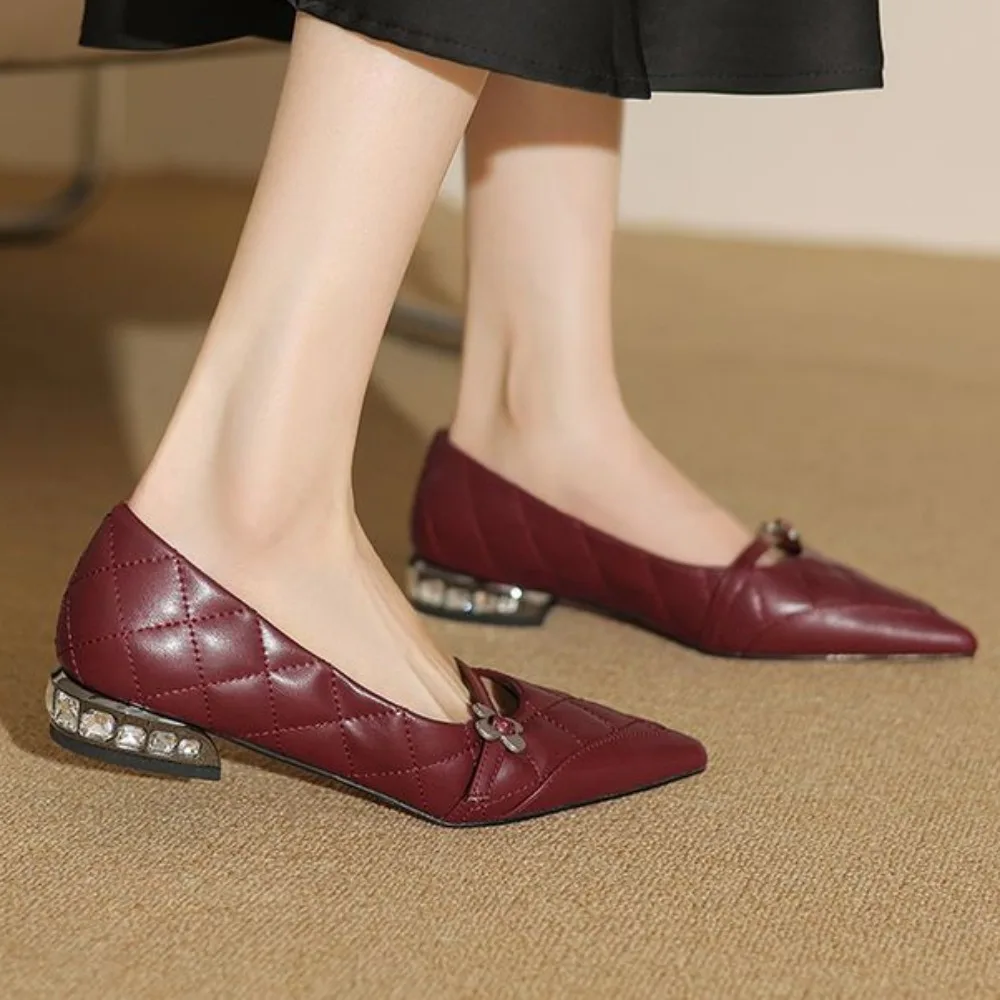 

Women's Flat Shoes Fashion Light Weight Low Heel Comfort Spring Summer Boat Shoes Lady Casual Sweet Sdyle Wine Red Leather Pumps