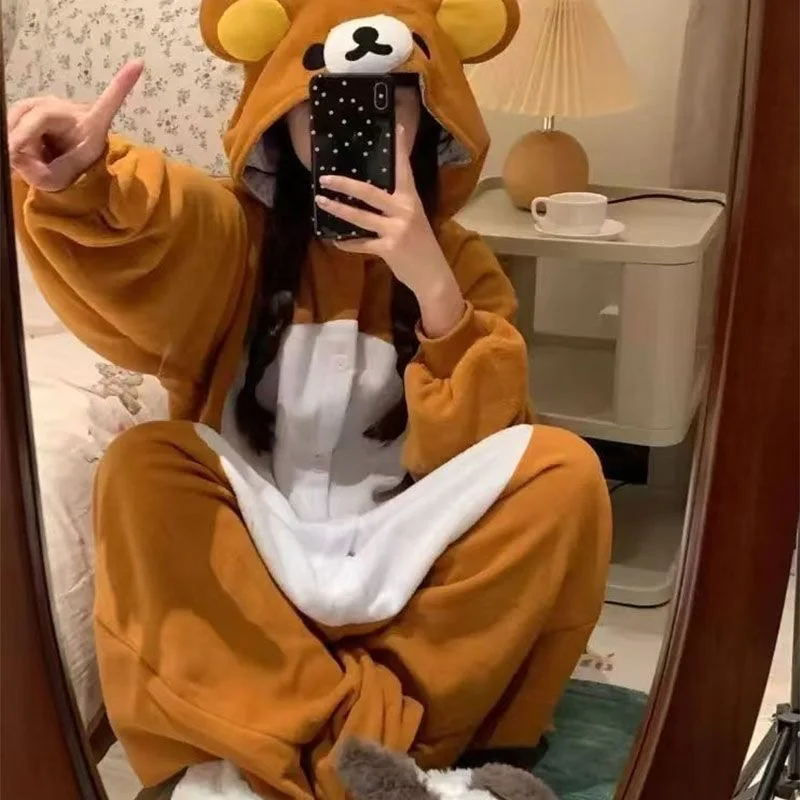 حار اليابان الكرتون Kawaii الدب بيجامة Rilakkuma الكبار أنيمي بذلة دافئة مريحة ملابس خاصة الفتيات هدايا عيد الهالوين