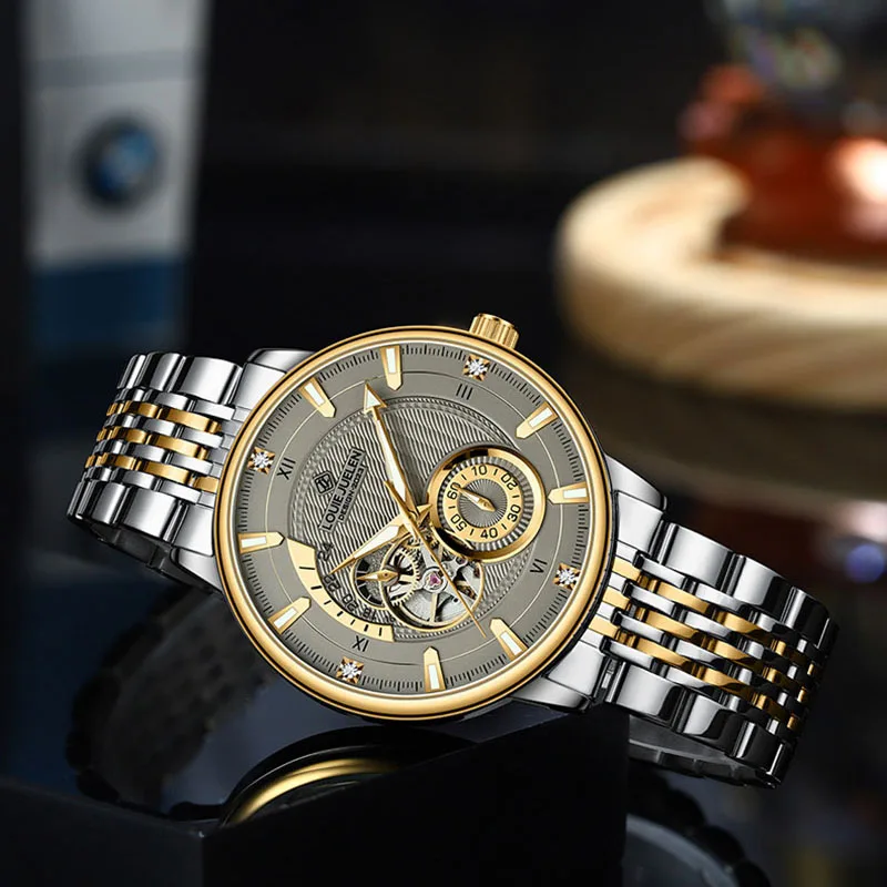 

Casual Business Chronograph Men's Watch Stainless Steel Band Wristwatches 3ATM Waterproof Sport Automatic Mechanical Watch