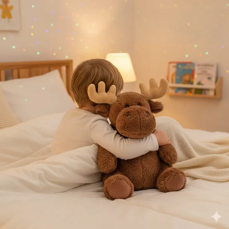 Jouet en peluche d'élan de noël avec bois, poupée assise de renne en peluche douce pour enfants, ornement de canapé, cadeaux Surprise d'anniversaire pour enfants