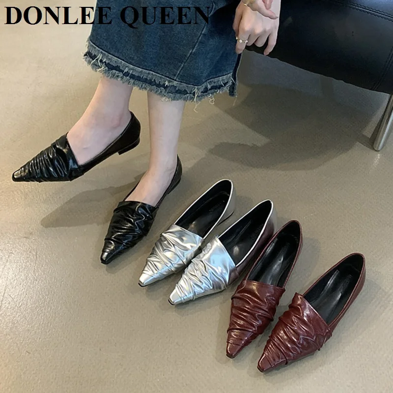 Female Pointed Toe Women Flats Shoes 2023 New Arrival Ballet Flat Heel Party Dress Shoes Casual Loafer Sliver Ballerina Moccasin