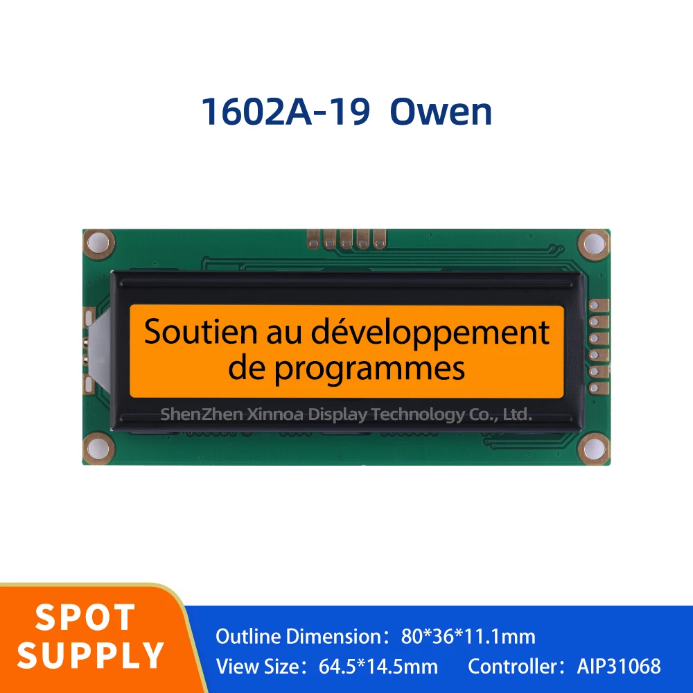 Dwurzędowy moduł interfejsu 02*16 kontroler LCD AIP31068 80*36MM pomarańczowe światło czarne litery europejski 1602A-19 moduł LCD