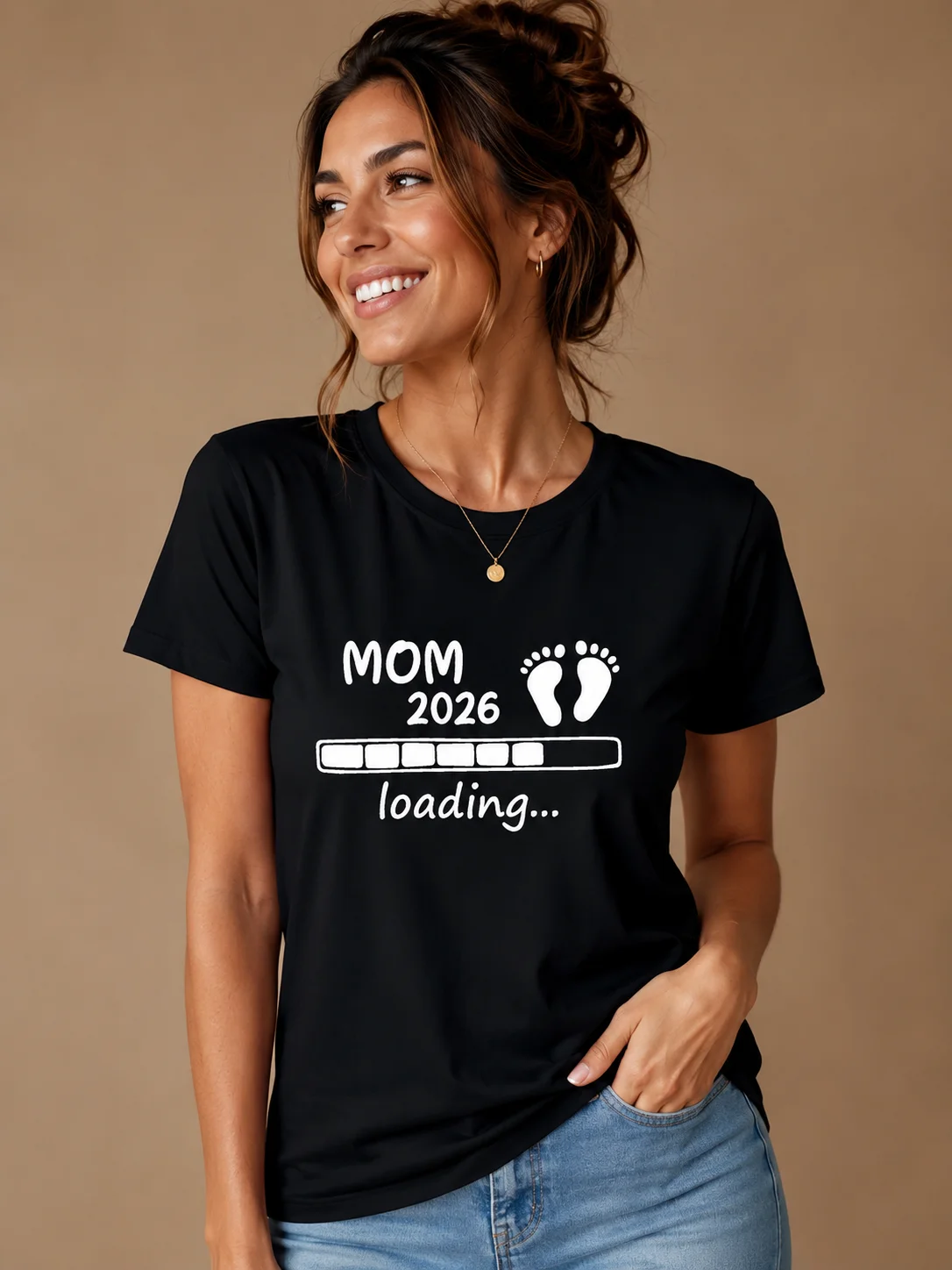 Women's Summer Printed T-shirt Short Sleeved Funny Mom 2026 Outfit Pregnancy Announcement Pattern T-shirt Casual Daily Wear