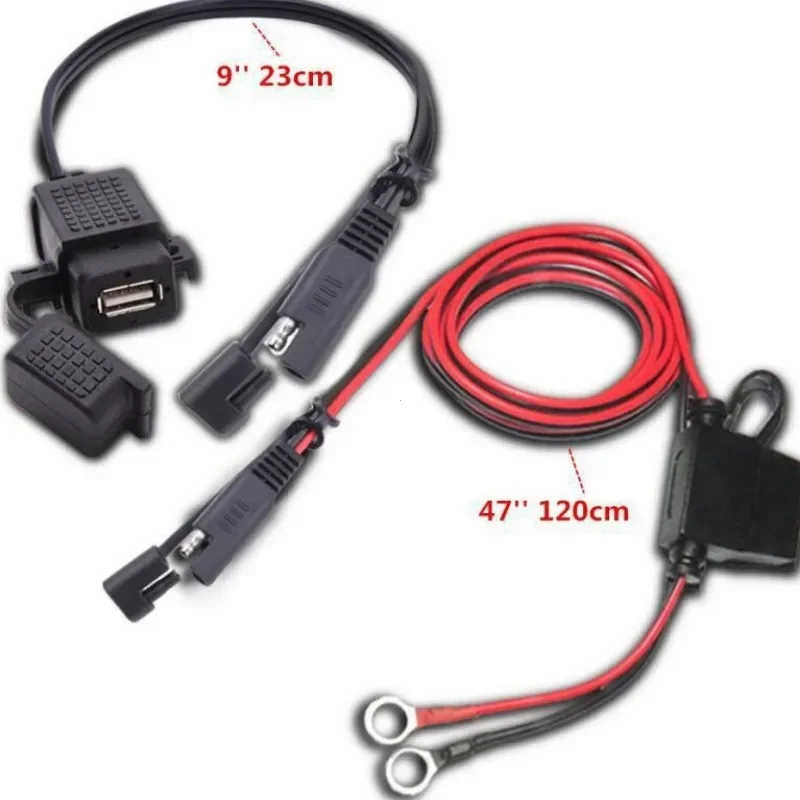 Adaptador de Cable de cargador MP4 para teléfono, SAE a USB, resistente al agua, 12V, fuente de alimentación con fusible en línea para motocicleta