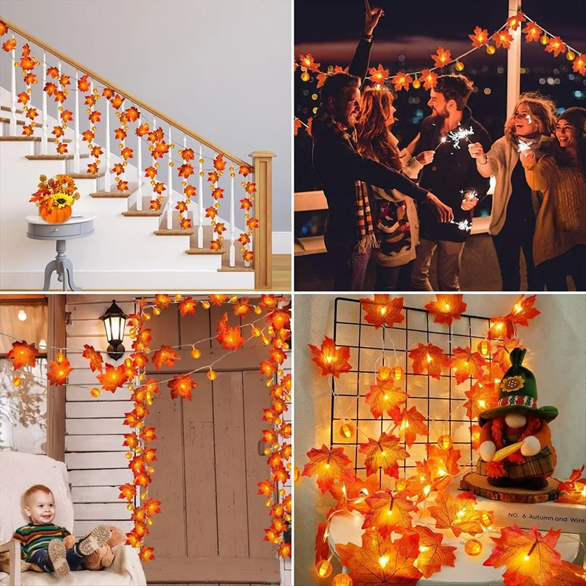 grand Fall Garland with Pumpkin Lights Halloween Fall Decorations for Home,3D Pumpkin Fall Lights Leafed Battery Operated