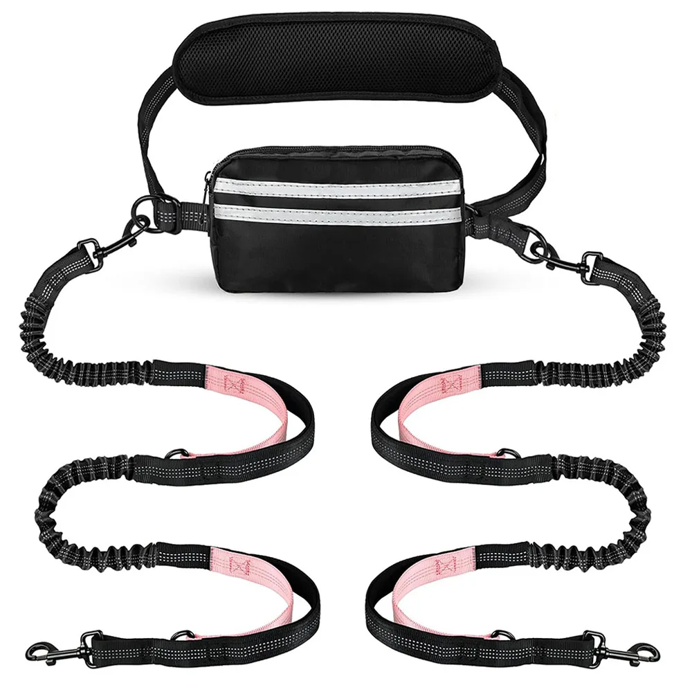 

Двойной поводок для двух собак для бега и фитнеса, многофункциональный светоотражающий поводок для домашних животных без помощи рук, регулируемый прочный дизайн