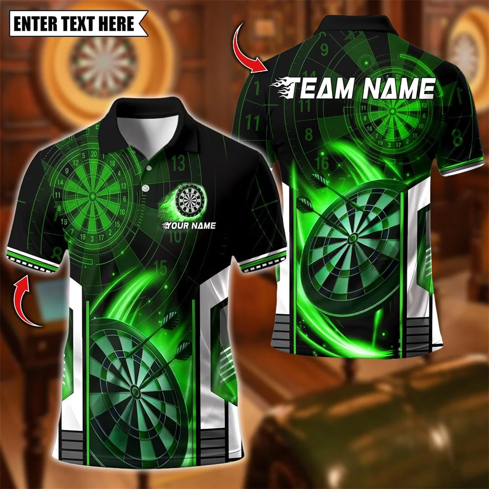 Custom Darts Team Shirts Men's Polo Short Sleeve 3D Dartboard Print Personalized Team Name Summer Breathable Polo Sports Tops