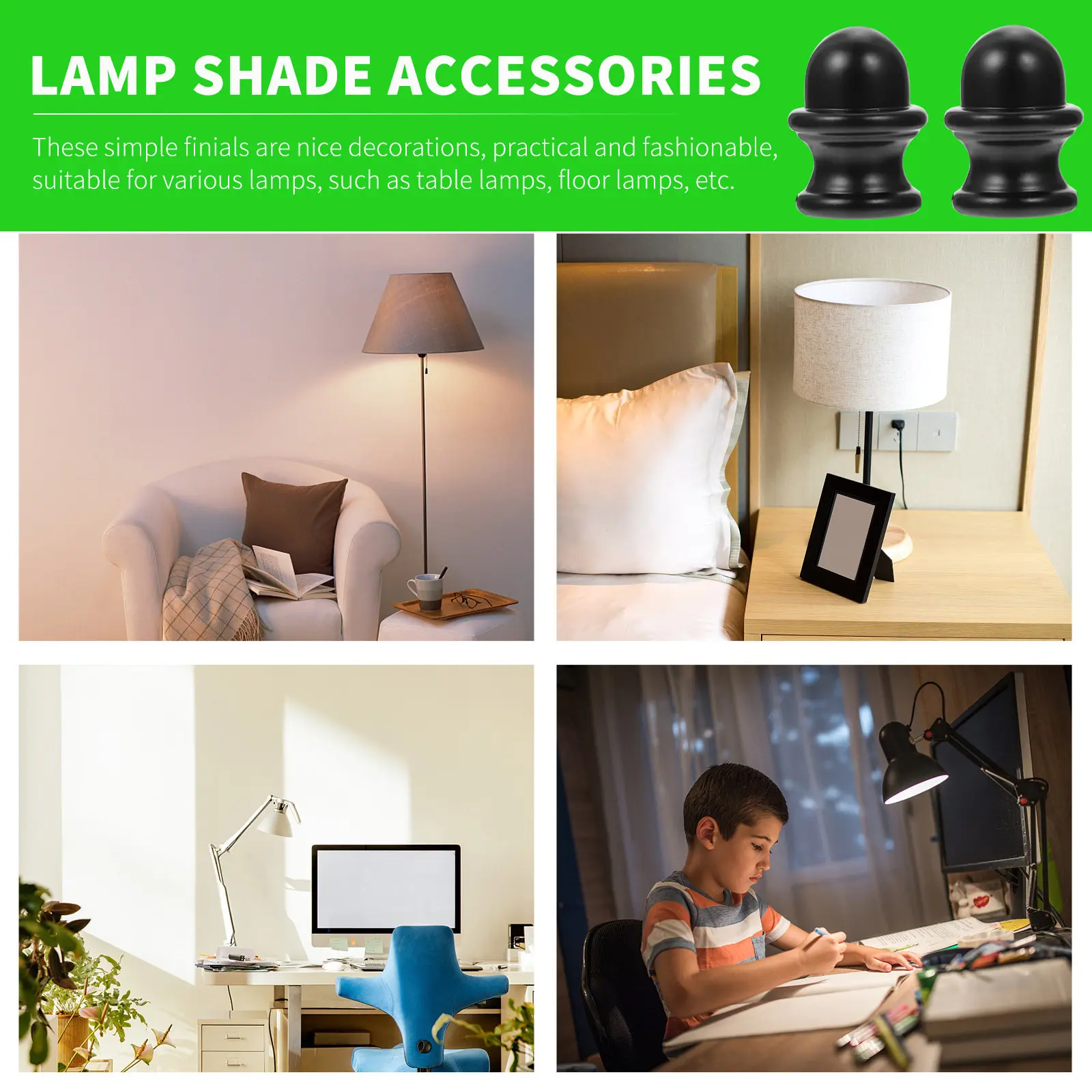 2Pcs Light Finial Cow Horn Style Decorative Lamp Knob Modern Lampshade Holder Accessory for Home Restaurant Bar Floor Table Lamp