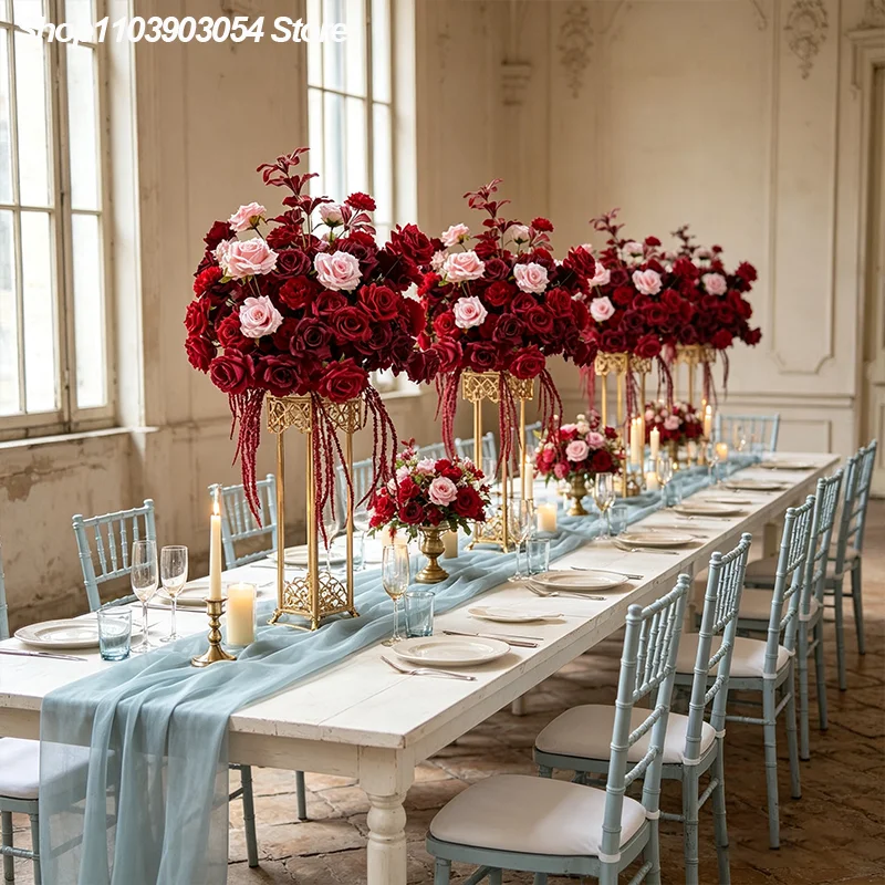 5D Outdoor Rote Rosen-Blumenkugel Künstliche Rosa Tischdekoration für Hochzeits- und Eventdekoration, Florale Arrangements für den Gang – Detail 4