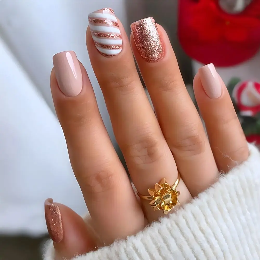 Manicura portátil a prueba de agua, uñas postizas francesas de Navidad, cabeza cuadrada, cubierta completa, puntas de uñas para niña