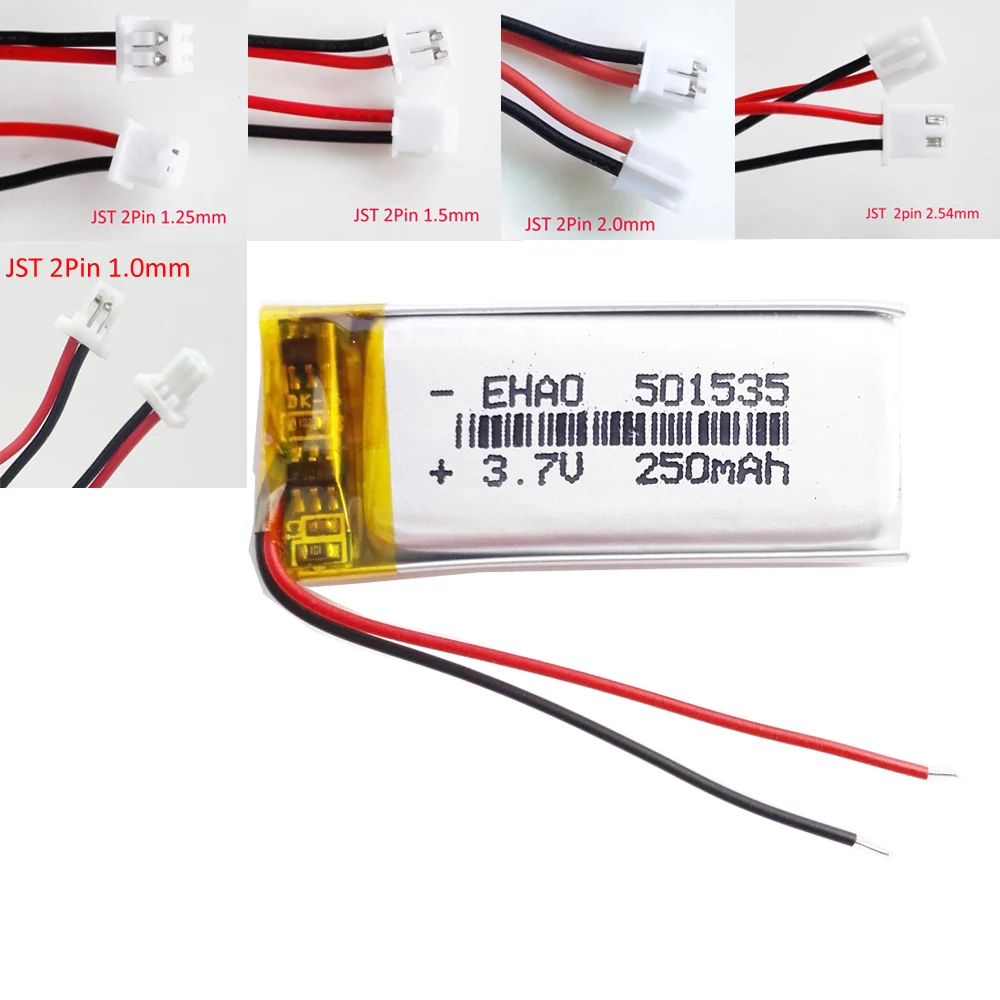 

EHAO 501535 3.7V 250mAh Battery Lithium Polymer LiPo Rechargeable Battery For Mp3 GPS Headphone Headset Bluetooth Smart Watch