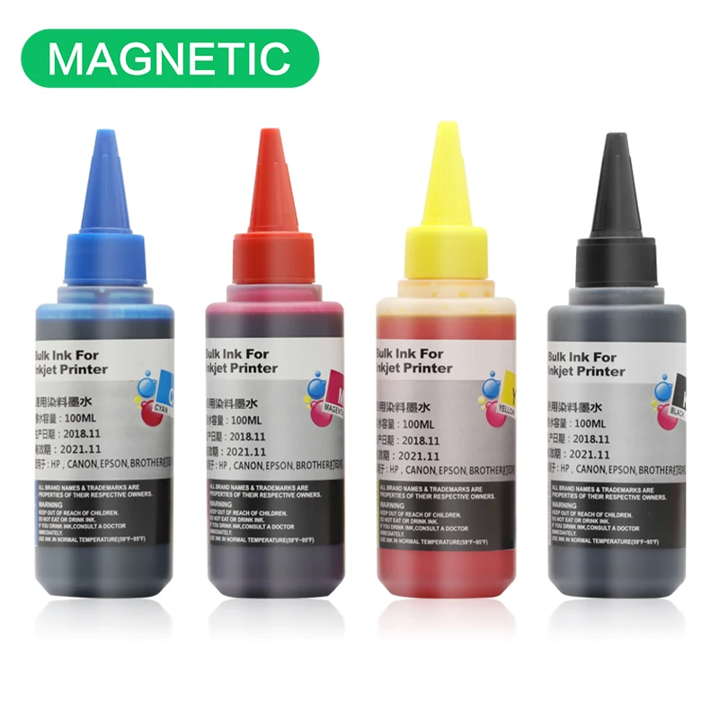 Magnetic universal dye ink 100ml for hp for canon for epson for brother Cartridge Printer 4 Colors Inkjet Printer Bulk Ink