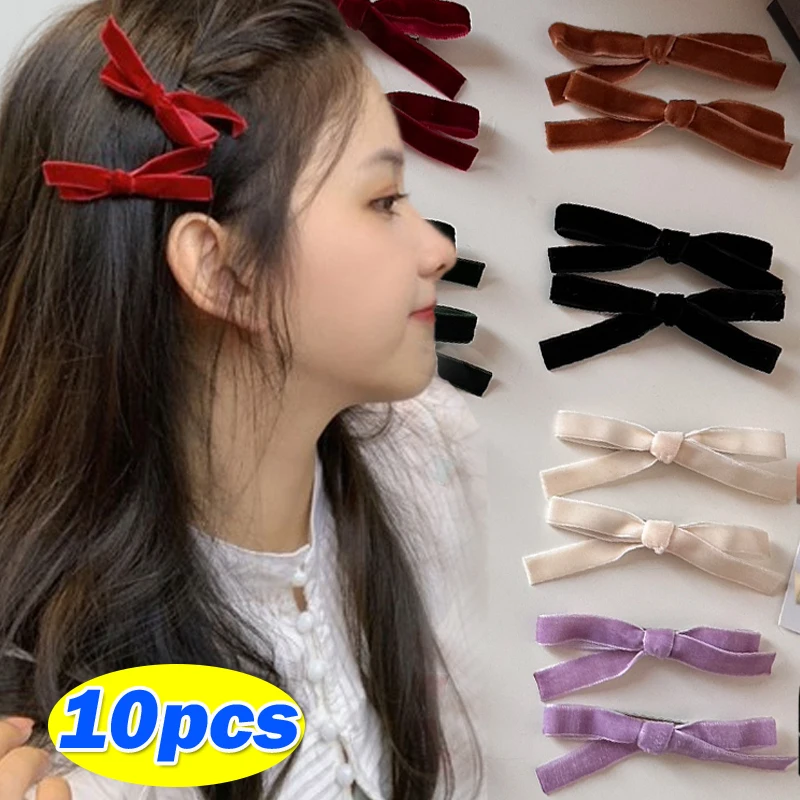 1/10pcs Mini Red Velvet Bow Hair Clips Little Girls Sweet Candy Velvet Bow Knot Hairpins Fashion Women Headwear Accessories