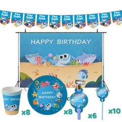 Finny the Shark Birthday Party Decorations TV Show Baby First Theme Supplys Banner Cups Plates for Baby Super Simple Song