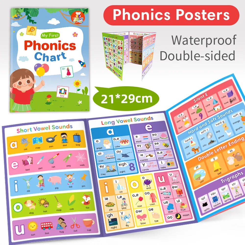 My First Phonics Chart Kids English Pronunciation Rules Learning Poster Short Long Vowels Consonants Educational Book
