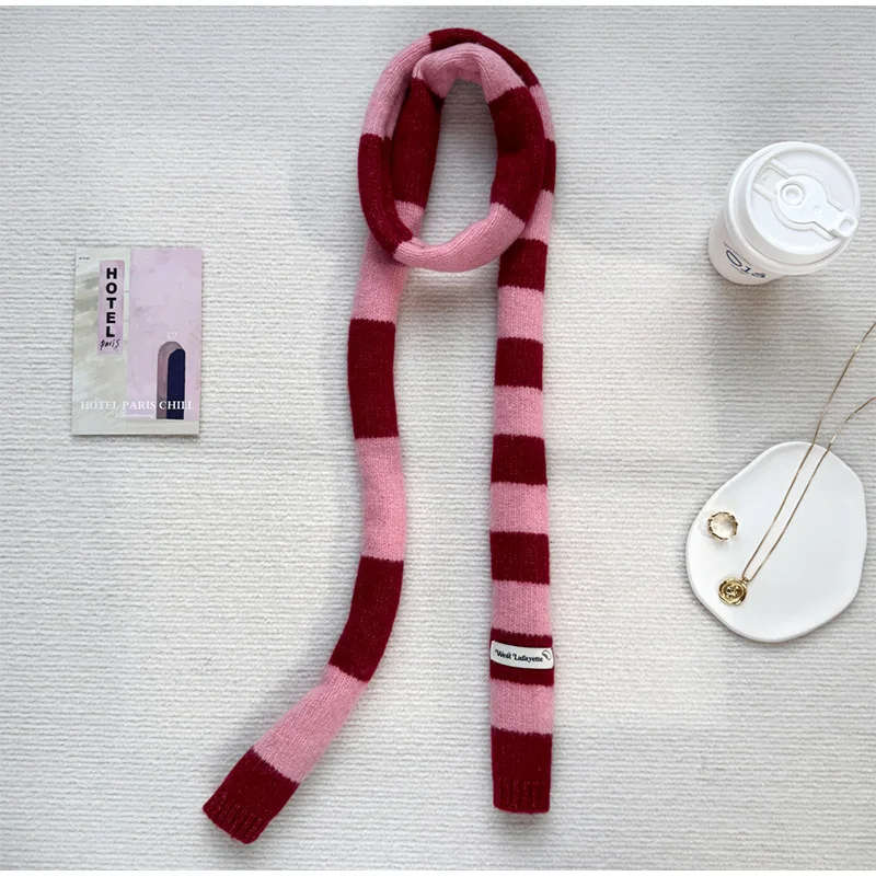 Spicy Girl Dopamine Scarf Y2k Striped Scarf Collocation Clothing Accessories Rainbow Color Long Narrow Scarves Korean Style